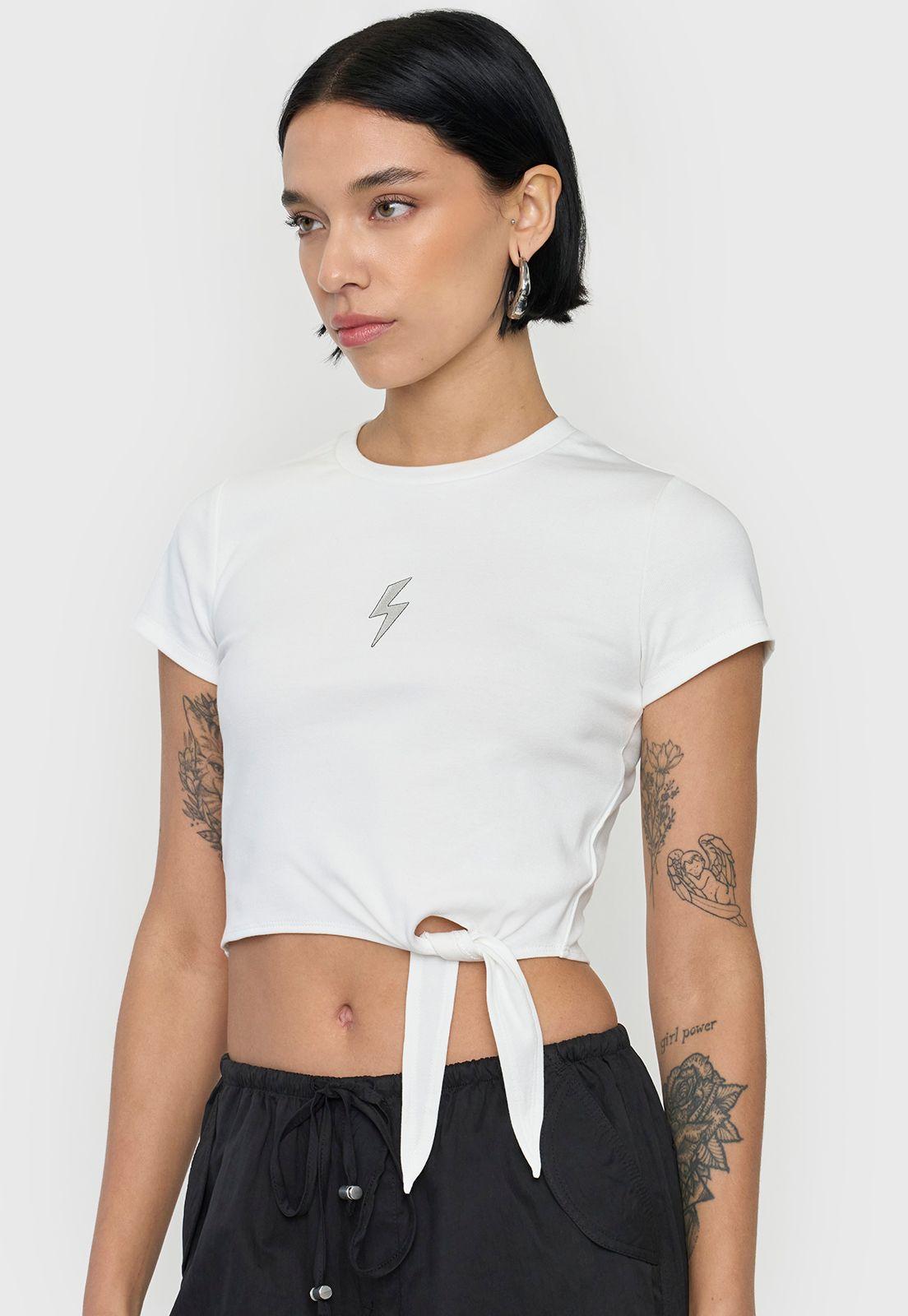 Polera Mujer Manga Corta Nudo Blanco Corona-2