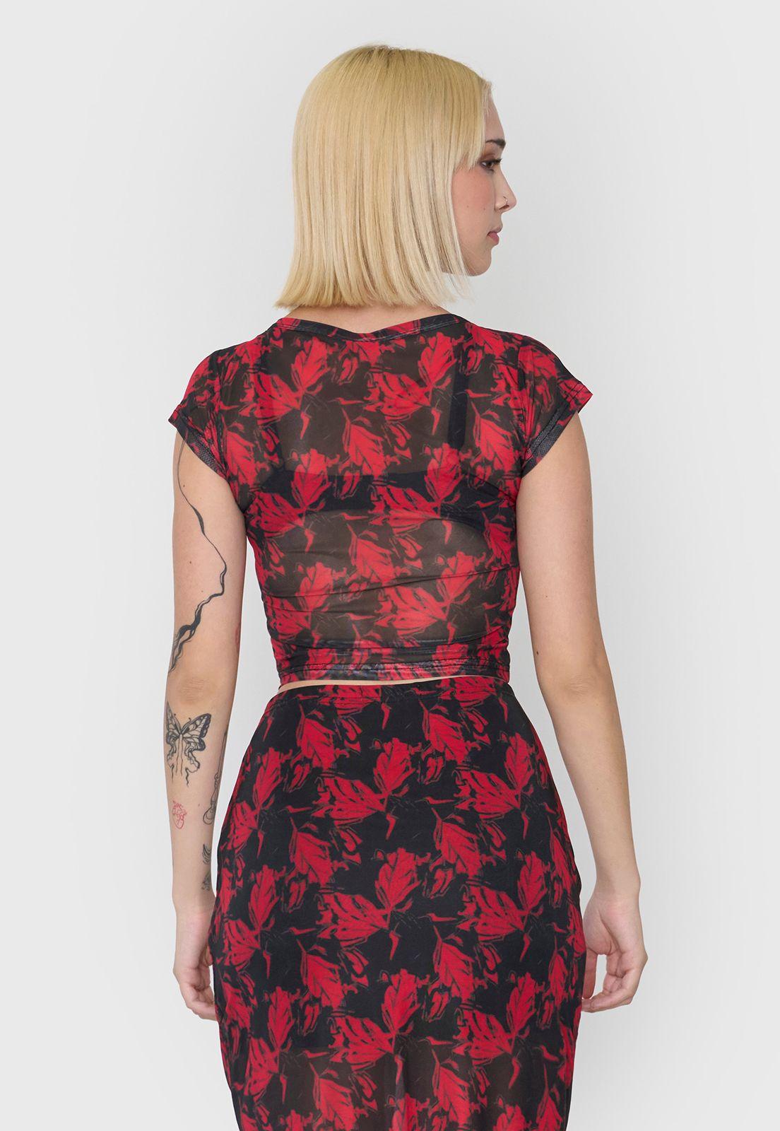 Polera Mujer Malla Manga Corta Rojo Corona-2