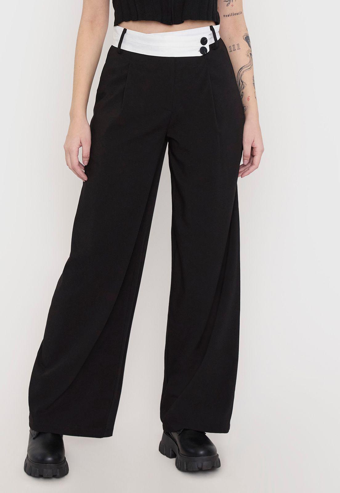 Pantalón Mujer Sastrero Petrina Doblada Negro Corona-1
