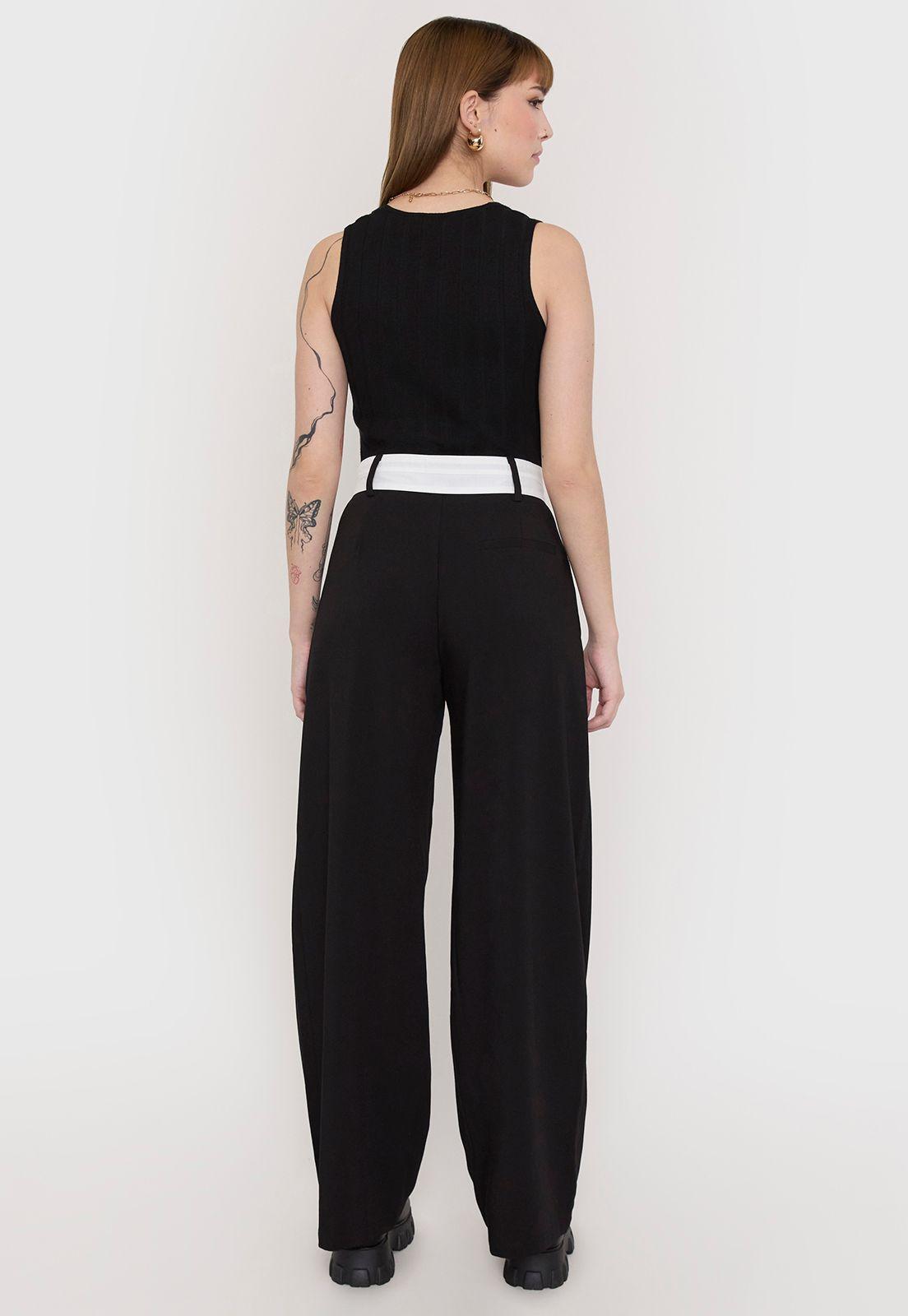 Pantalón Mujer Sastrero Petrina Doblada Negro Corona-2