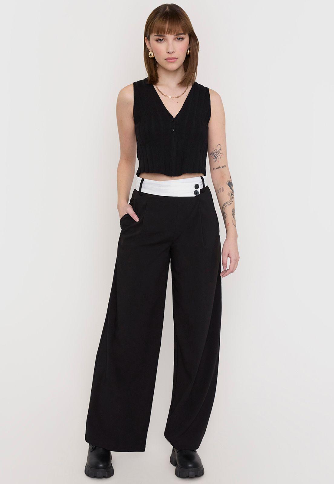 Pantalón Mujer Sastrero Petrina Doblada Negro Corona-3
