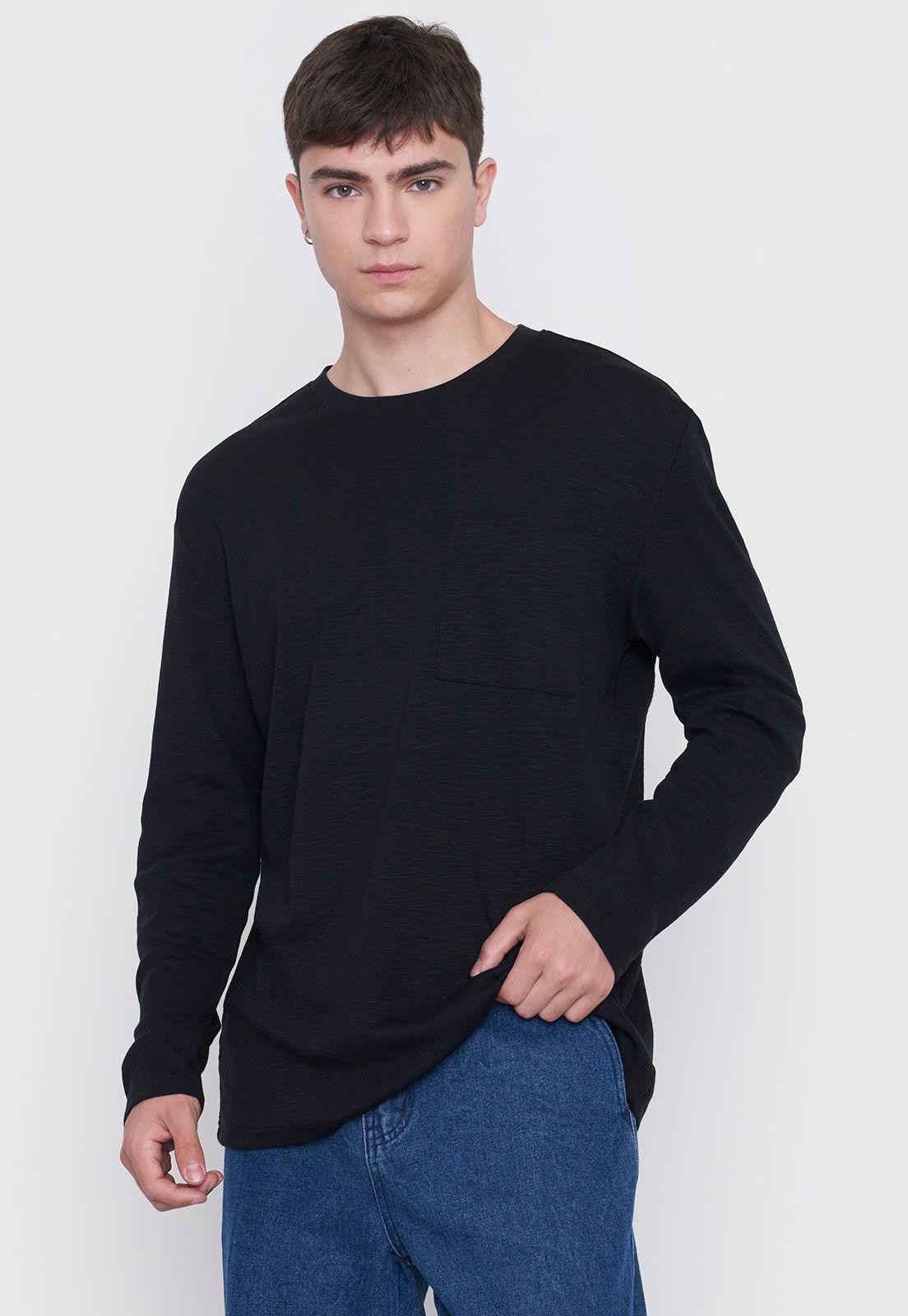 Polera Hombre Manga Larga Lisa Negro Corona-0