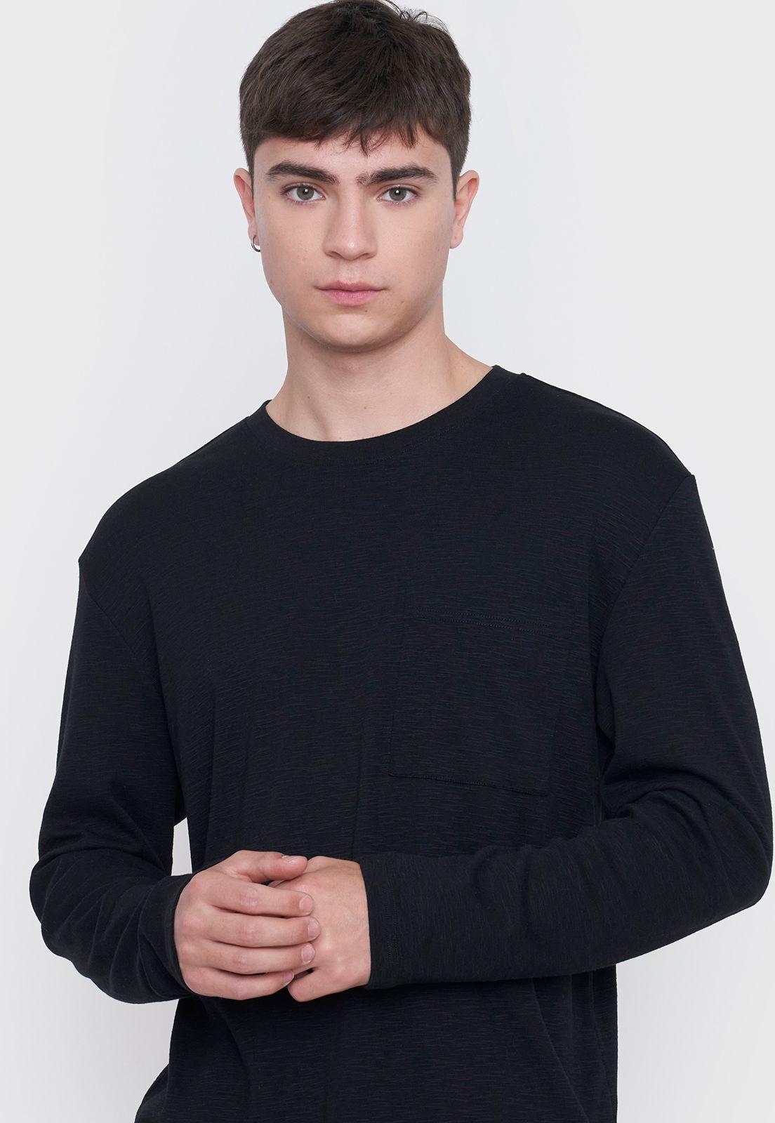 Polera Hombre Manga Larga Lisa Negro Corona-2