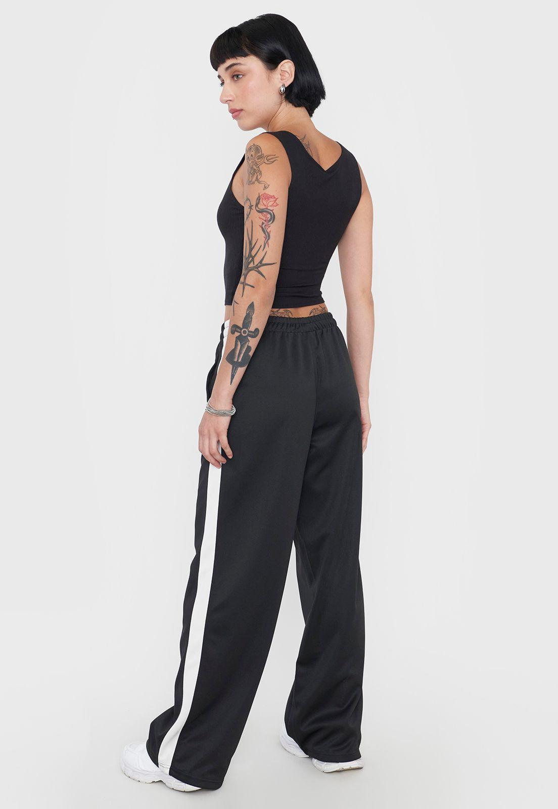 Pantalón Mujer Banda Lateral Negro Corona-2