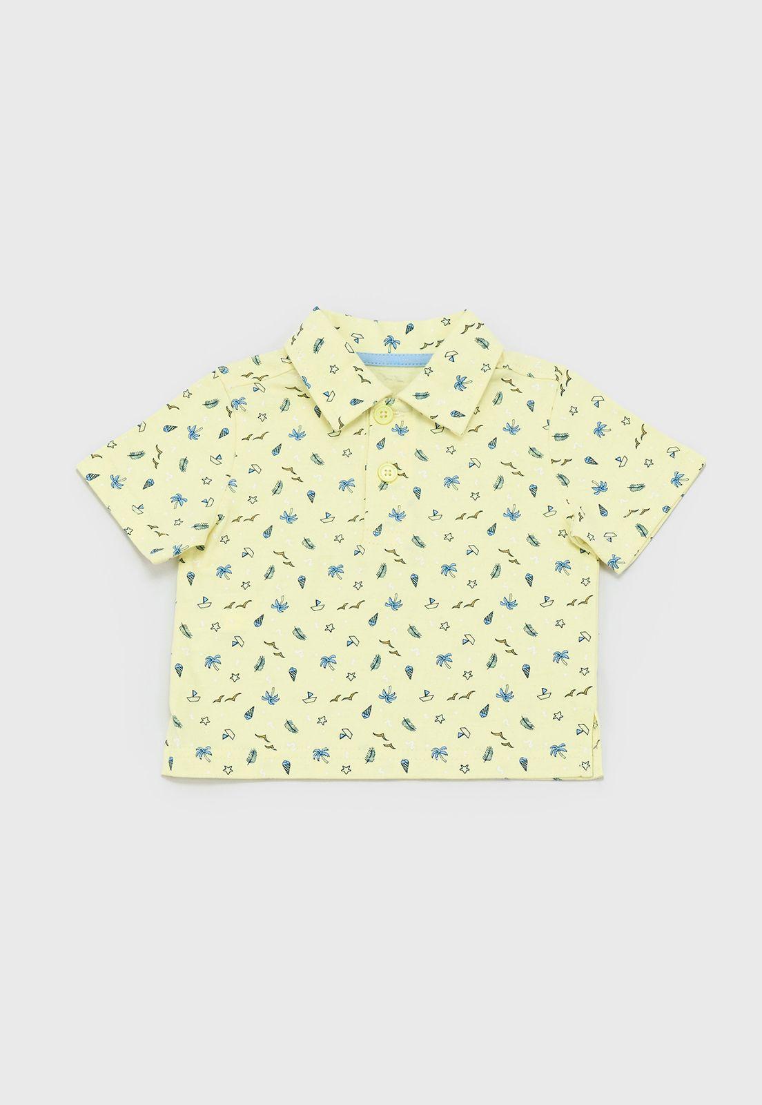 Polera Bebe Niño Cuello Botones Amarillo Corona-0