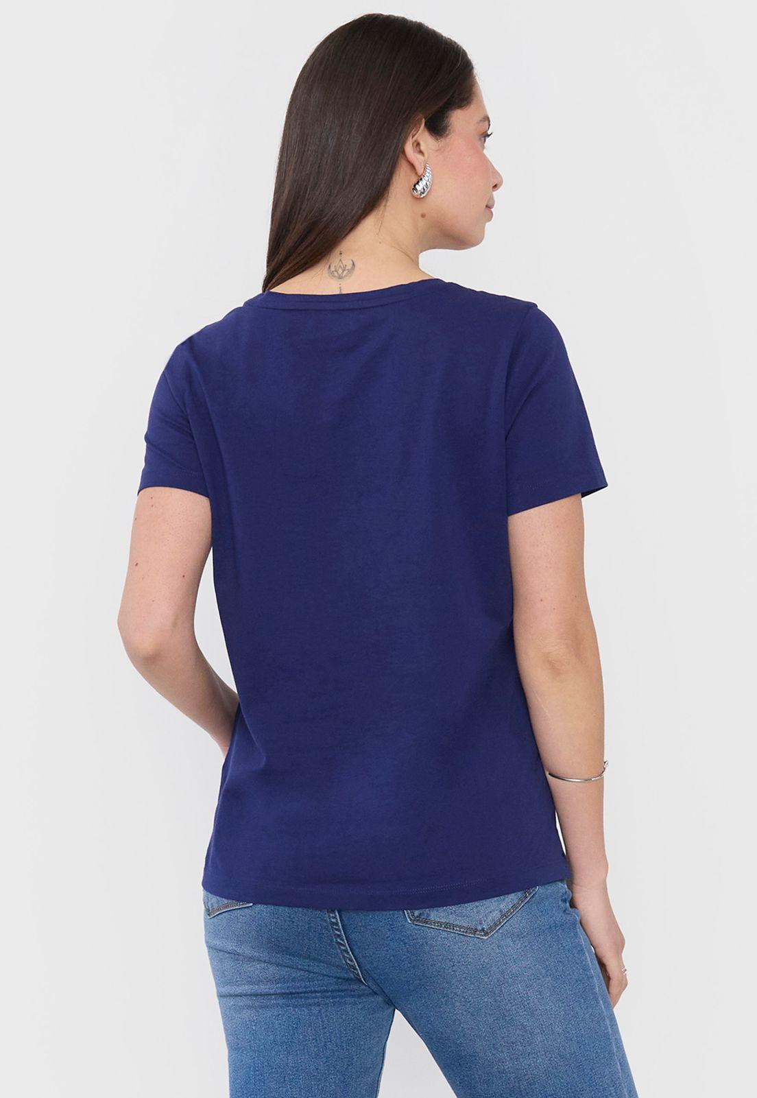 Polera Mujer Manga Corta Focal Print Azul Corona-1