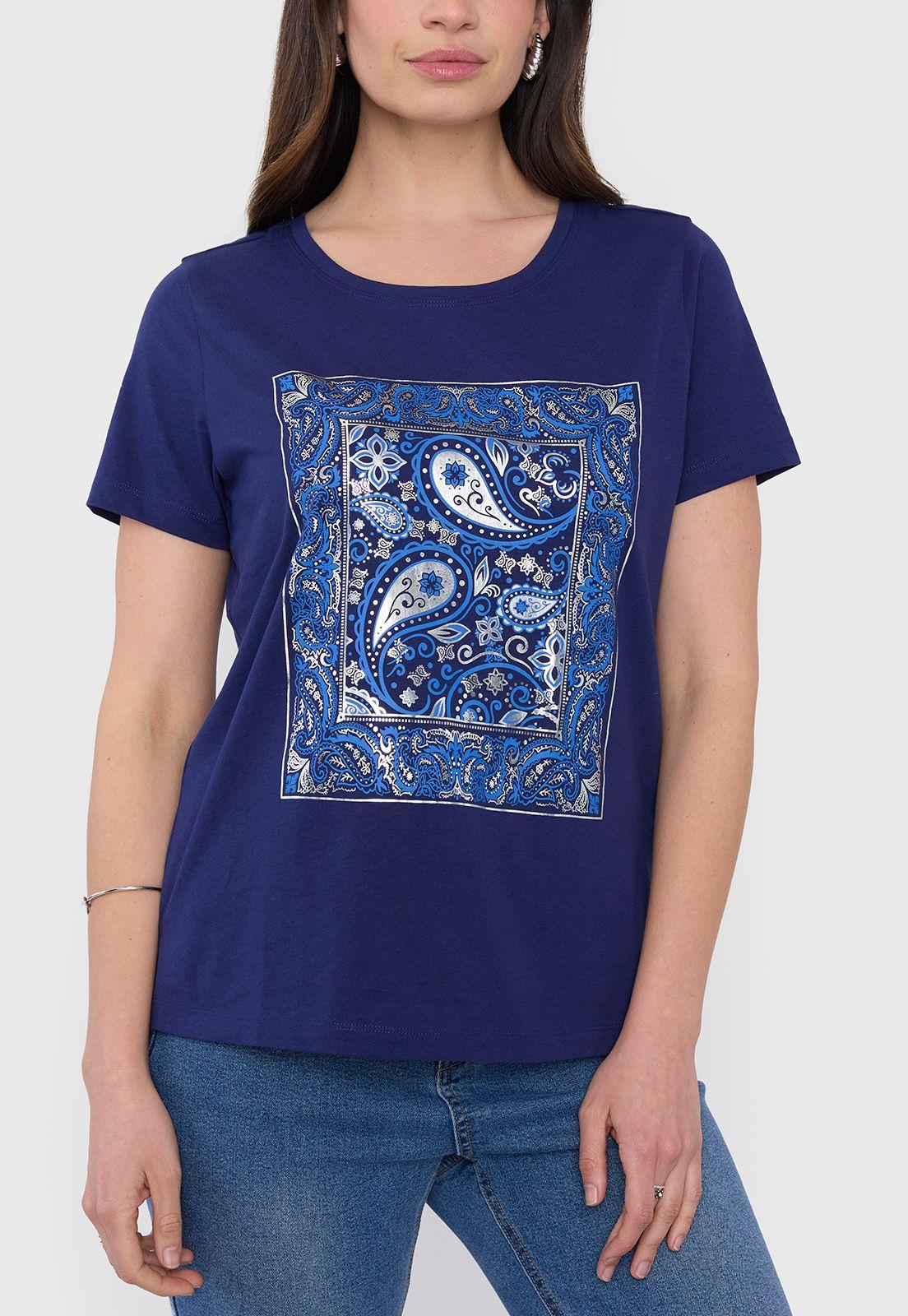 Polera Mujer Manga Corta Focal Print Azul Corona-2