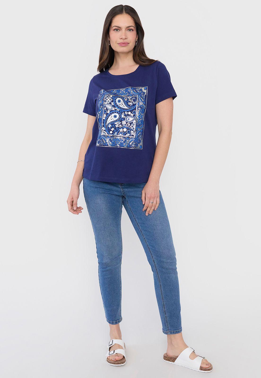 Polera Mujer Manga Corta Focal Print Azul Corona-3