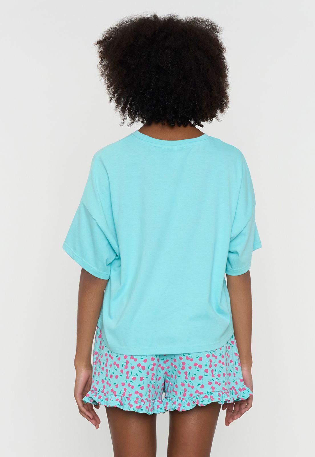 Pijama Mujer Corto Oversize Vuelos Menta Guindas Corona-1