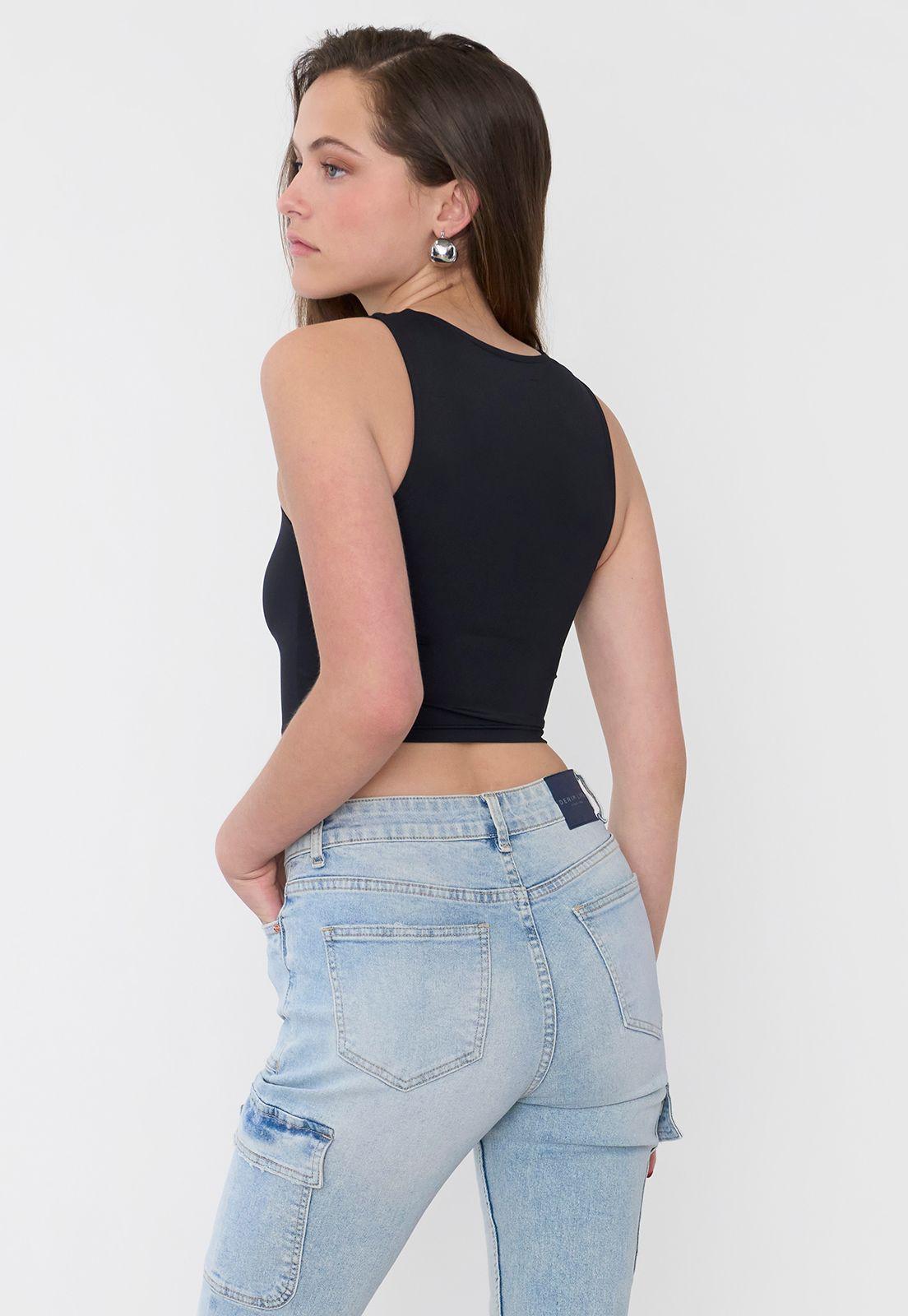 Peto Mujer Cut Out Frontal Sin Mangas Negro Corona-1