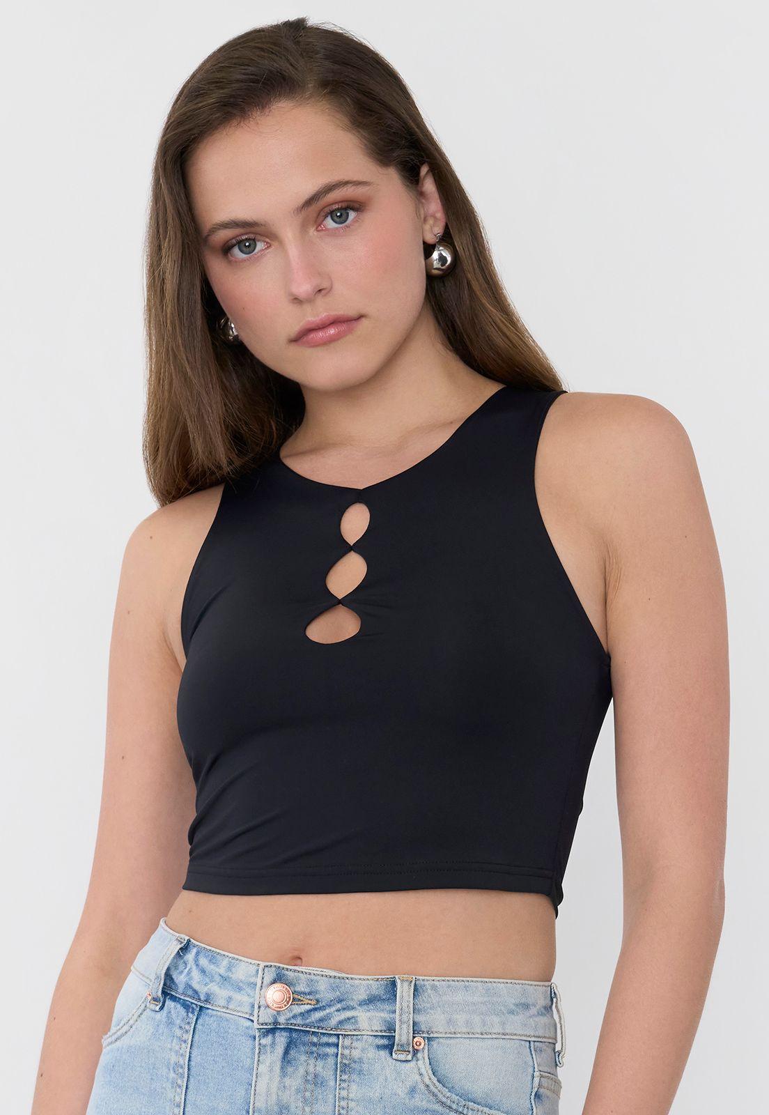 Peto Mujer Cut Out Frontal Sin Mangas Negro Corona-2