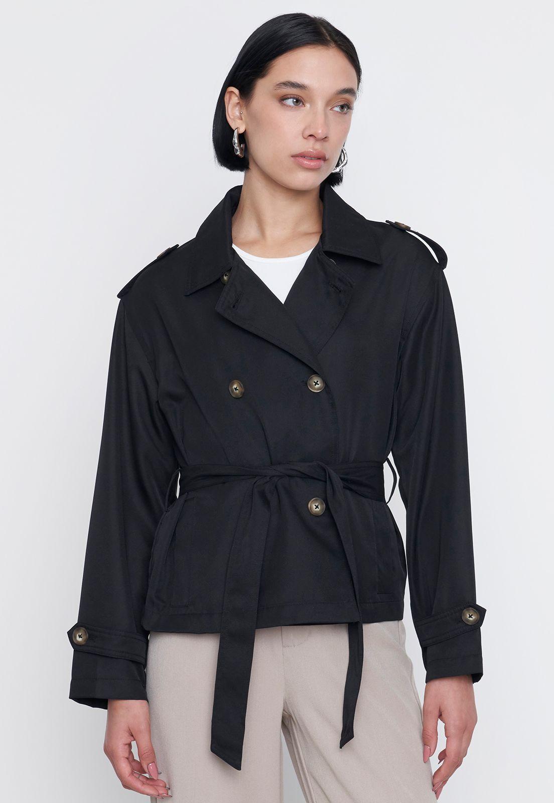 Chaqueta Mujer Trench Negro Corona-2