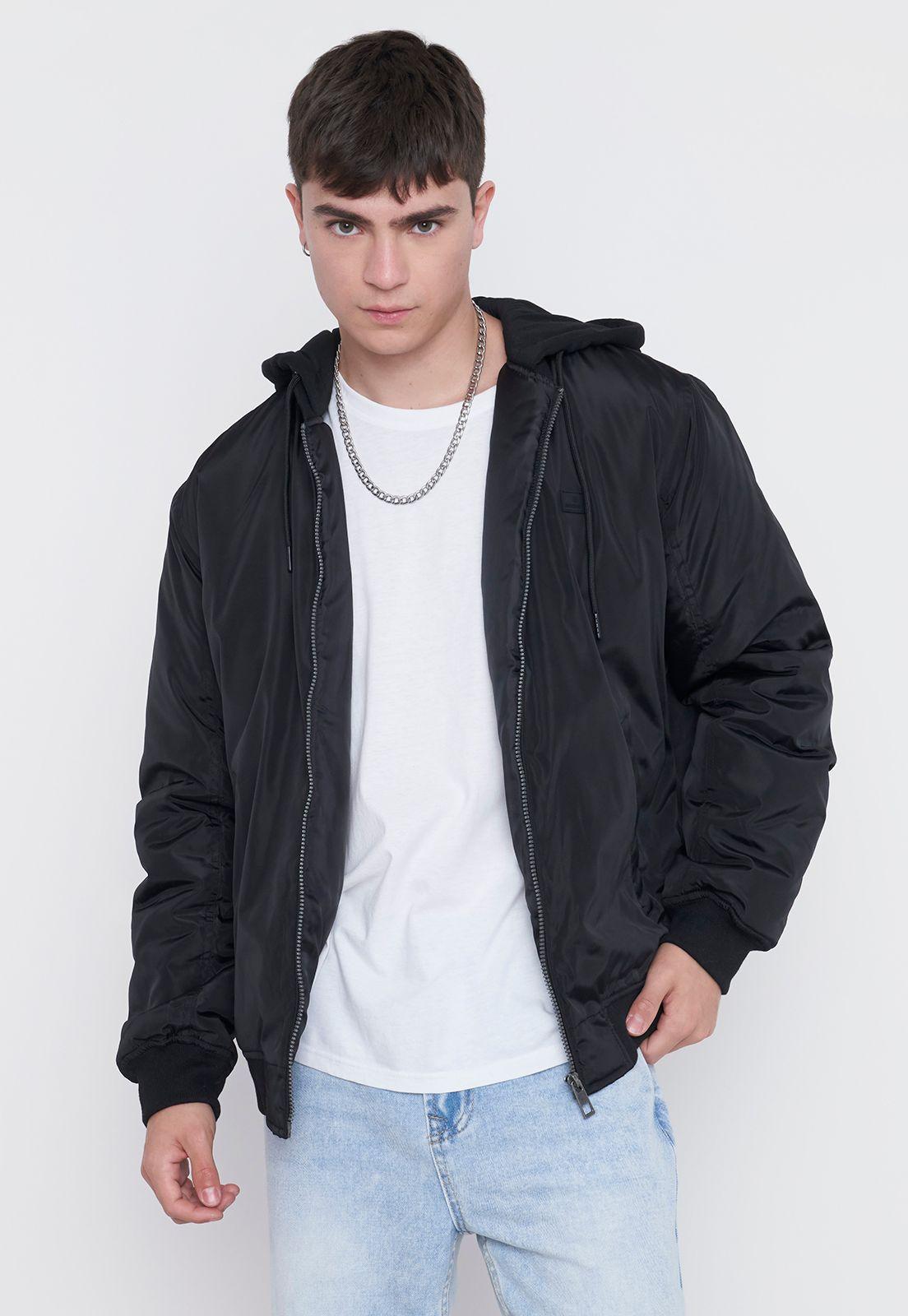 Casaca Hombre Bomber Hoodie Negro Corona-0