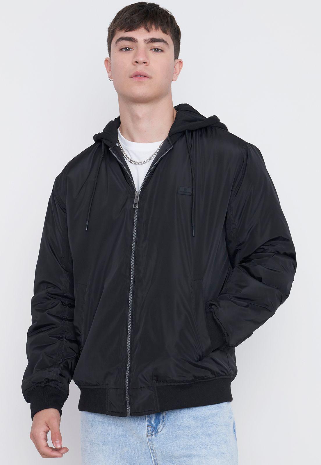 Casaca Hombre Bomber Hoodie Negro Corona-2