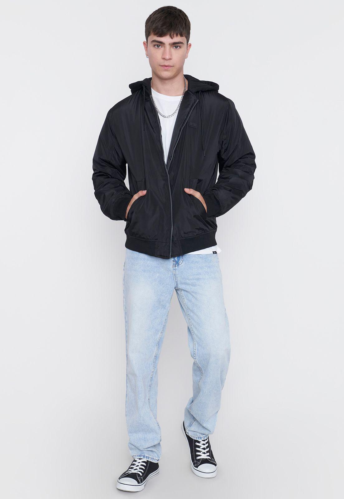 Casaca Hombre Bomber Hoodie Negro Corona-3