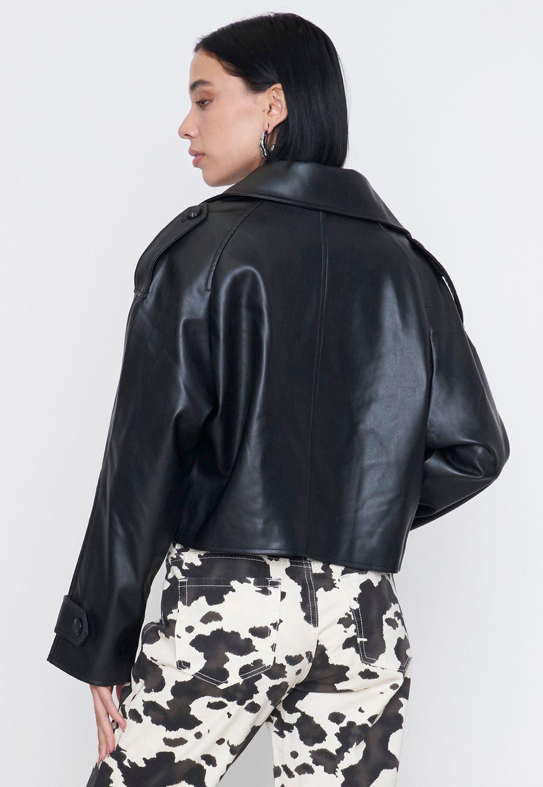 Chaqueta Mujer Trench Ecocuero Negro Corona-1
