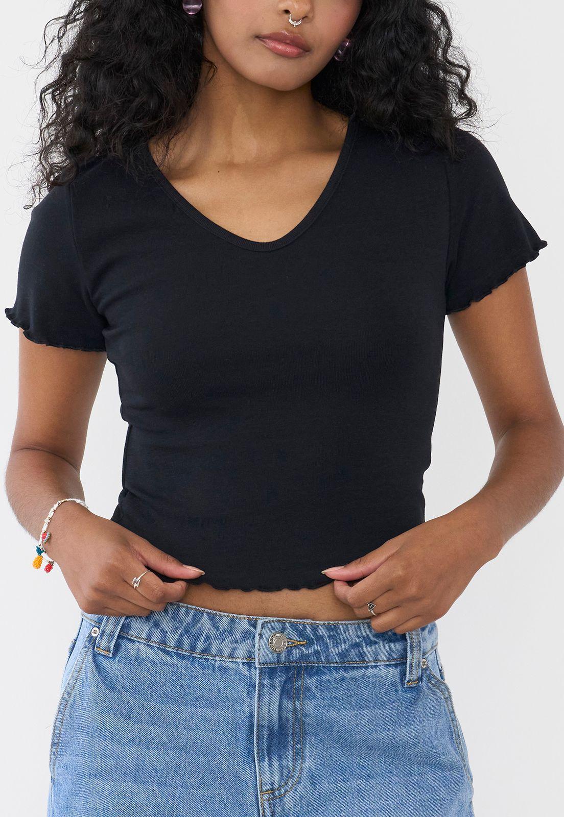 Polera Mujer Manga Corta Lisa Negro Corona-2