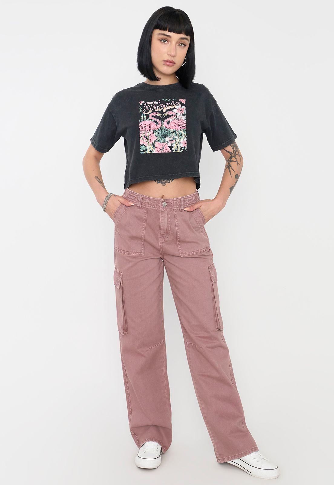 Polera Mujer Color Negro Fun Manga Corta Crop Corona-3
