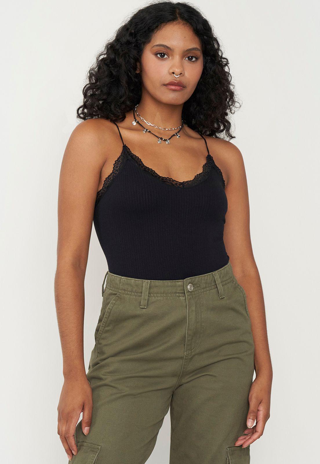 Body Mujer Sin Mangas Lencero Negro Corona-0