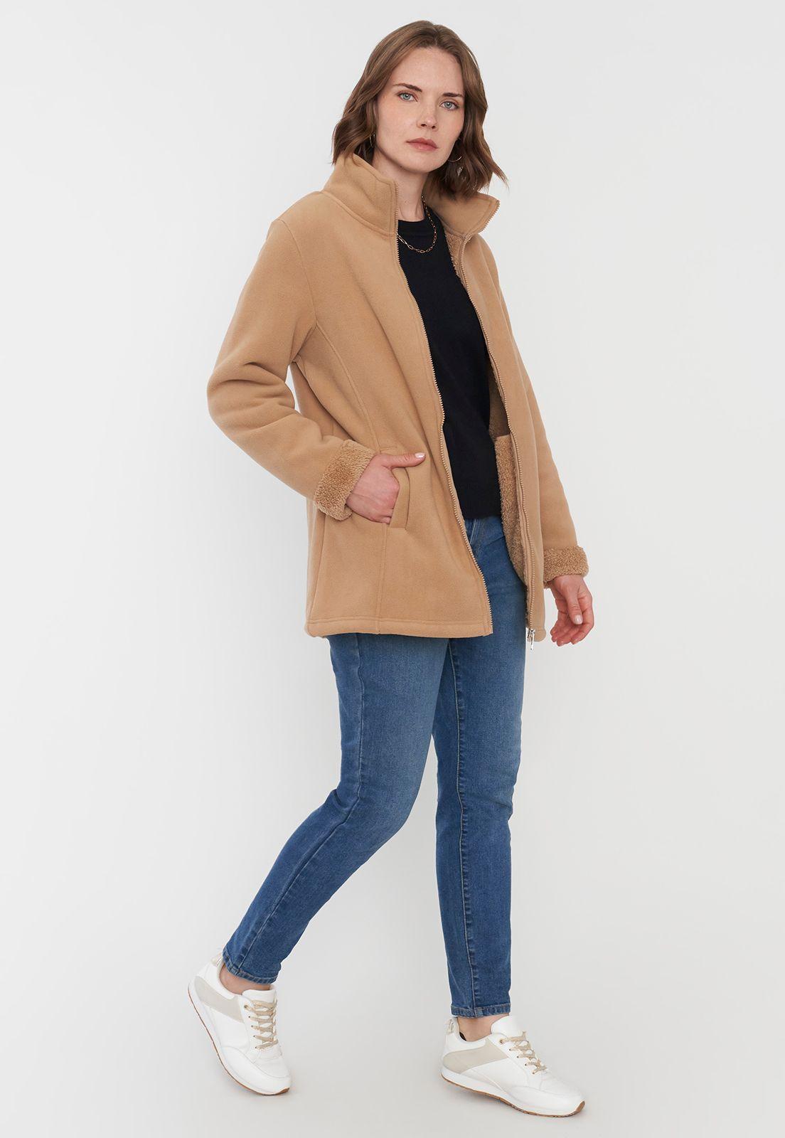 Chaqueta Mujer Polar Larga Camel Corona-3