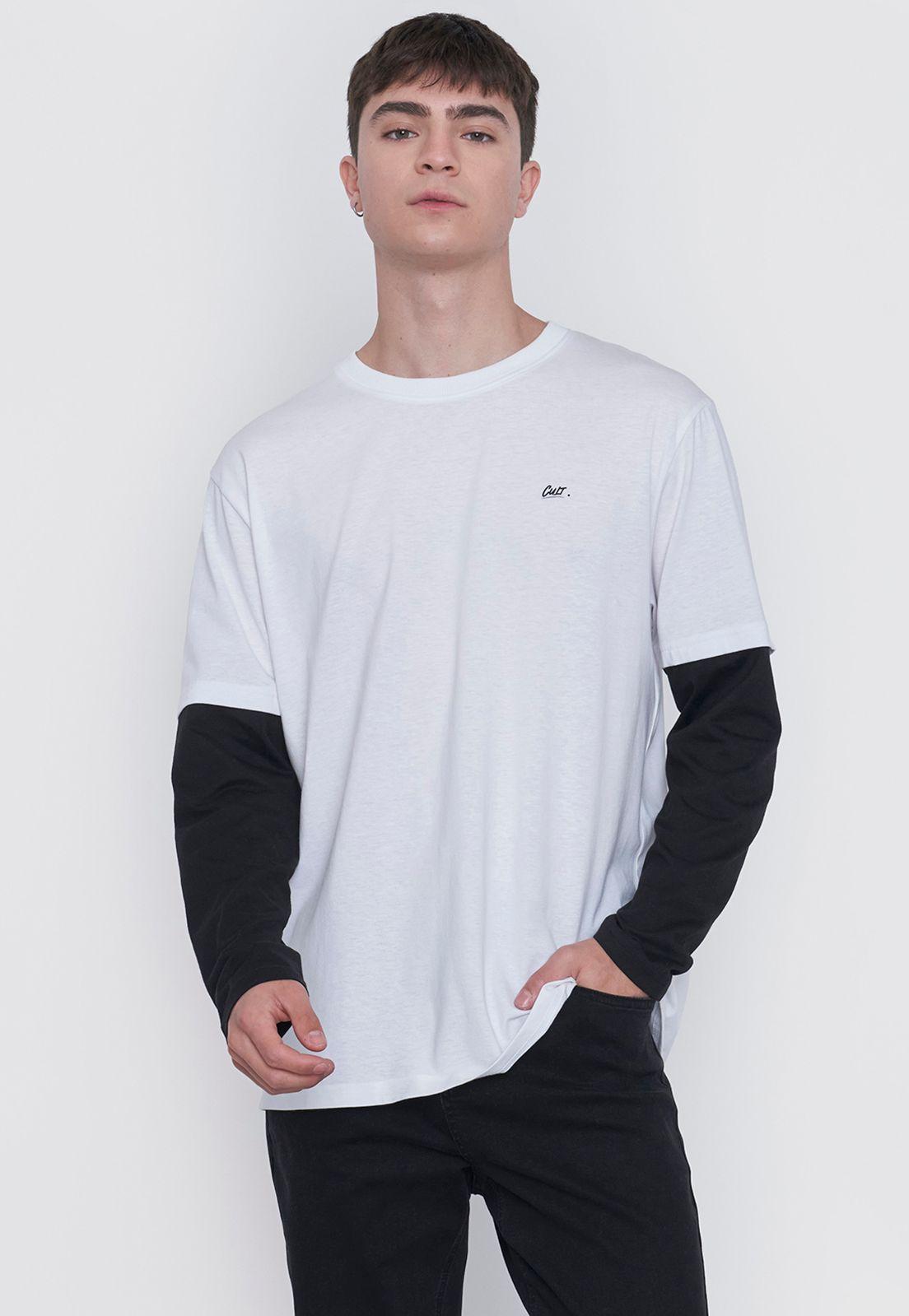 Polera Hombre M/L Doble Manga Blanco/Negro Corona-0