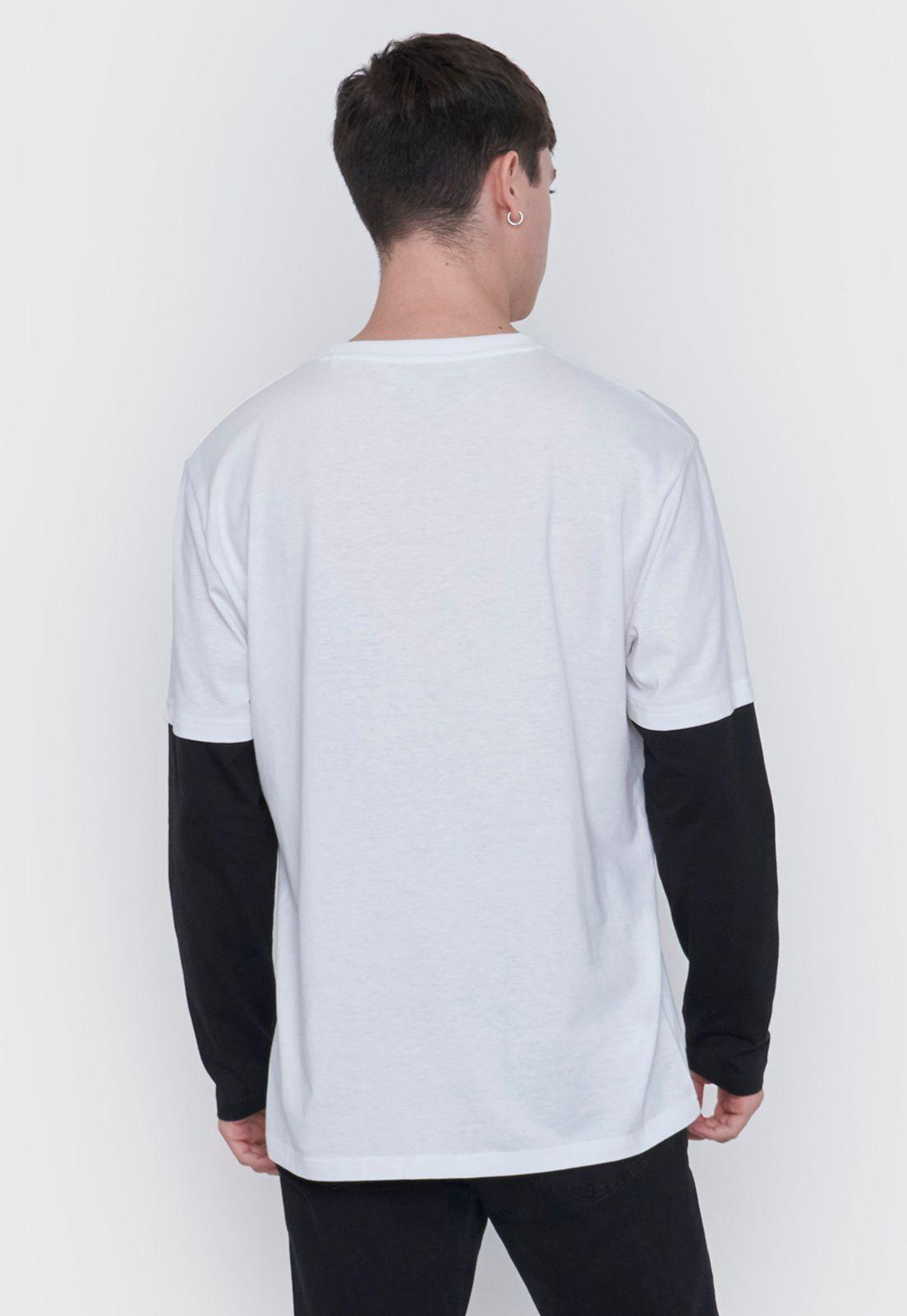 Polera Hombre M/L Doble Manga Blanco/Negro Corona-1