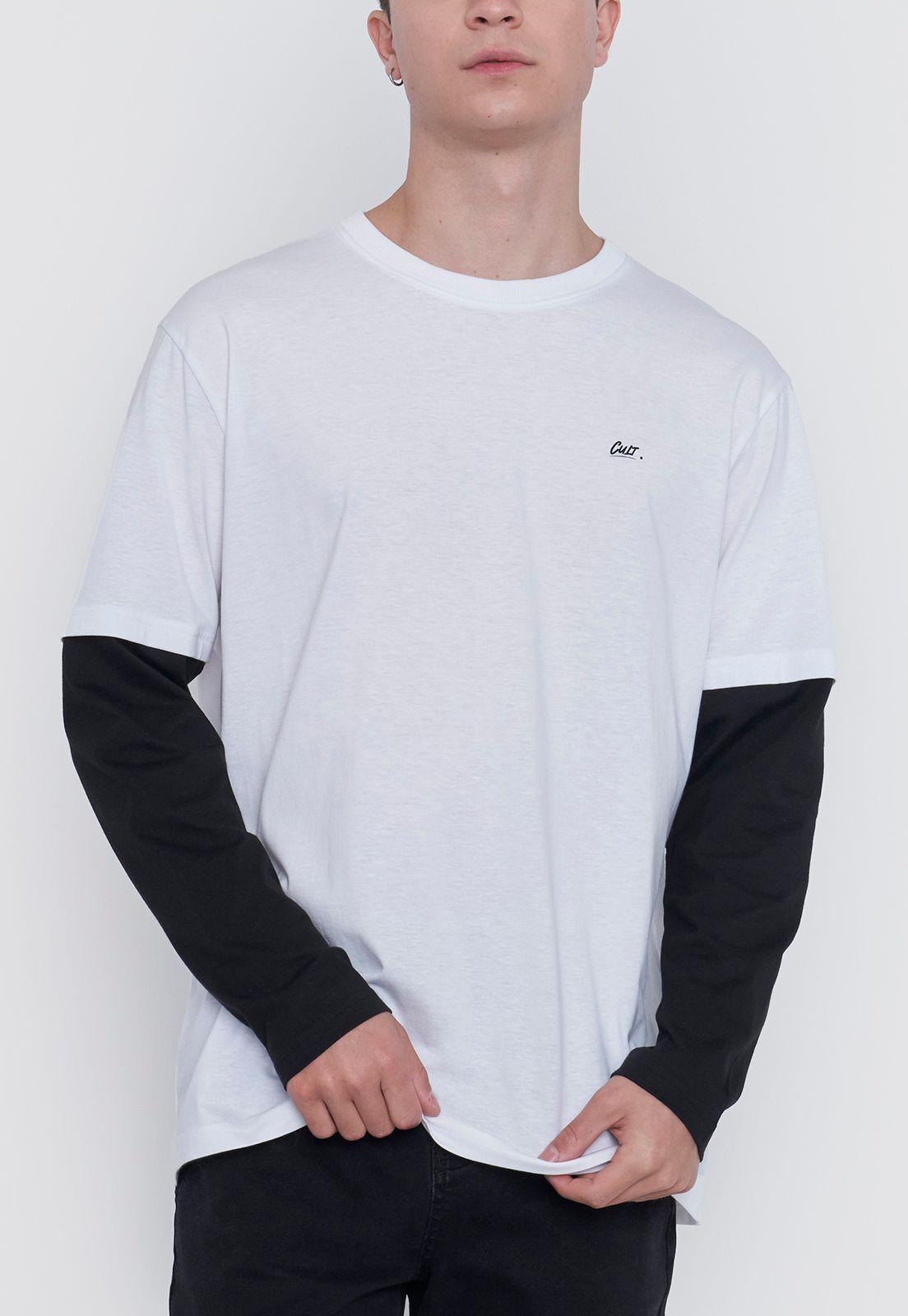 Polera Hombre M/L Doble Manga Blanco/Negro Corona-2