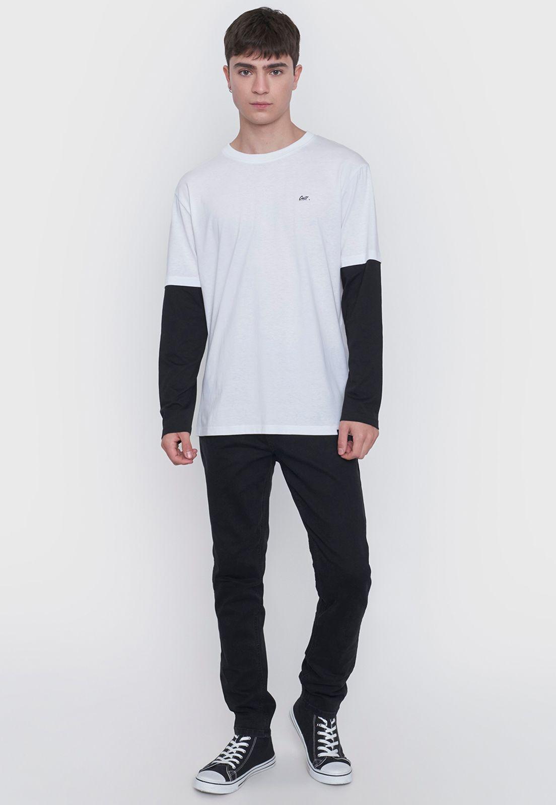 Polera Hombre M/L Doble Manga Blanco/Negro Corona-3