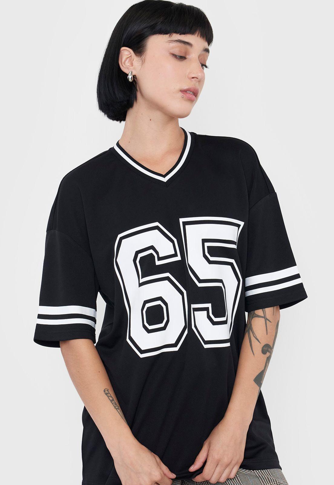 Polera Mujer Oversize Cuello V Negro Corona-2
