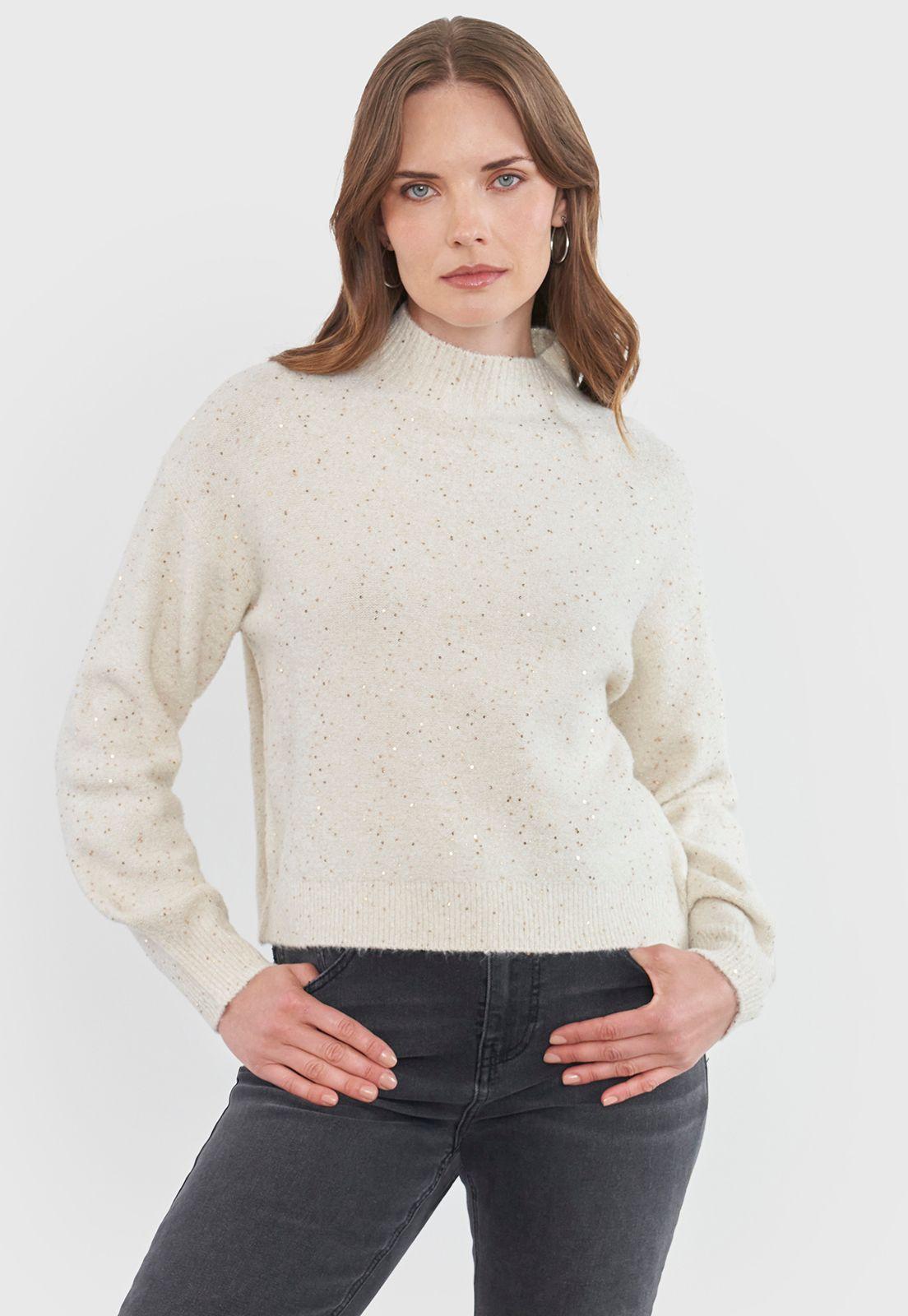 Sweater Mujer Lentejuelas Ecru Corona-0