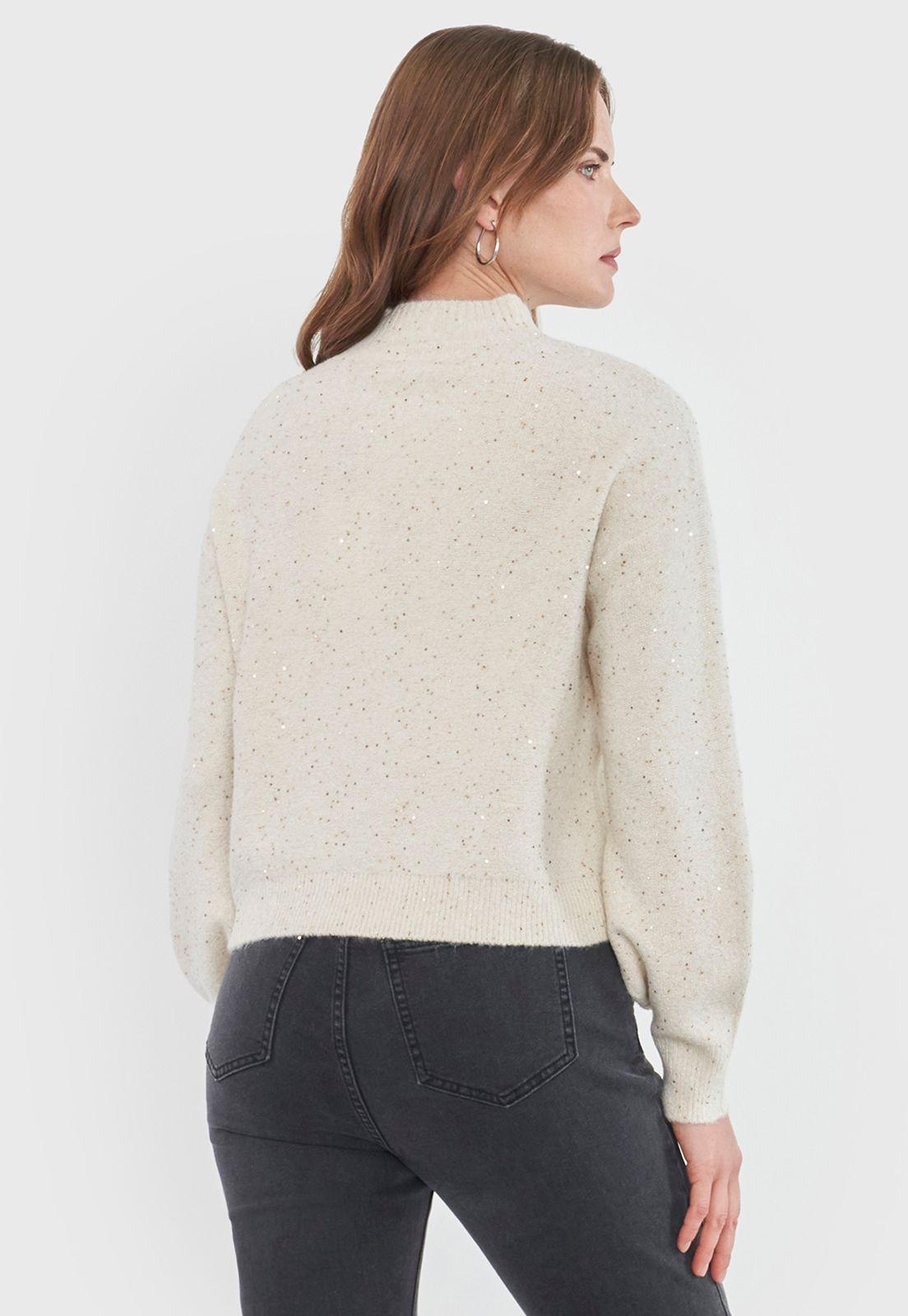 Sweater Mujer Lentejuelas Ecru Corona-1