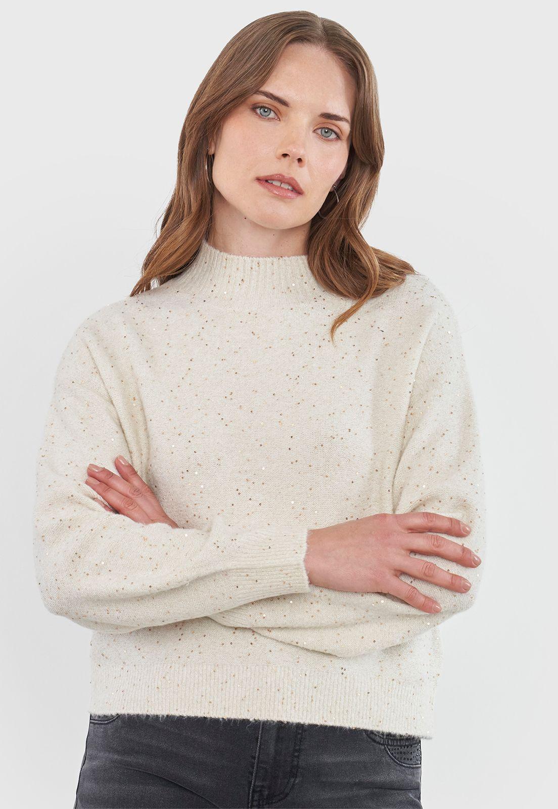 Sweater Mujer Lentejuelas Ecru Corona-2