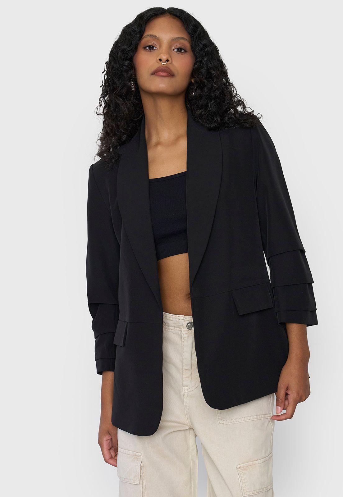 Blazer Mujer Liso Negro Corona-2