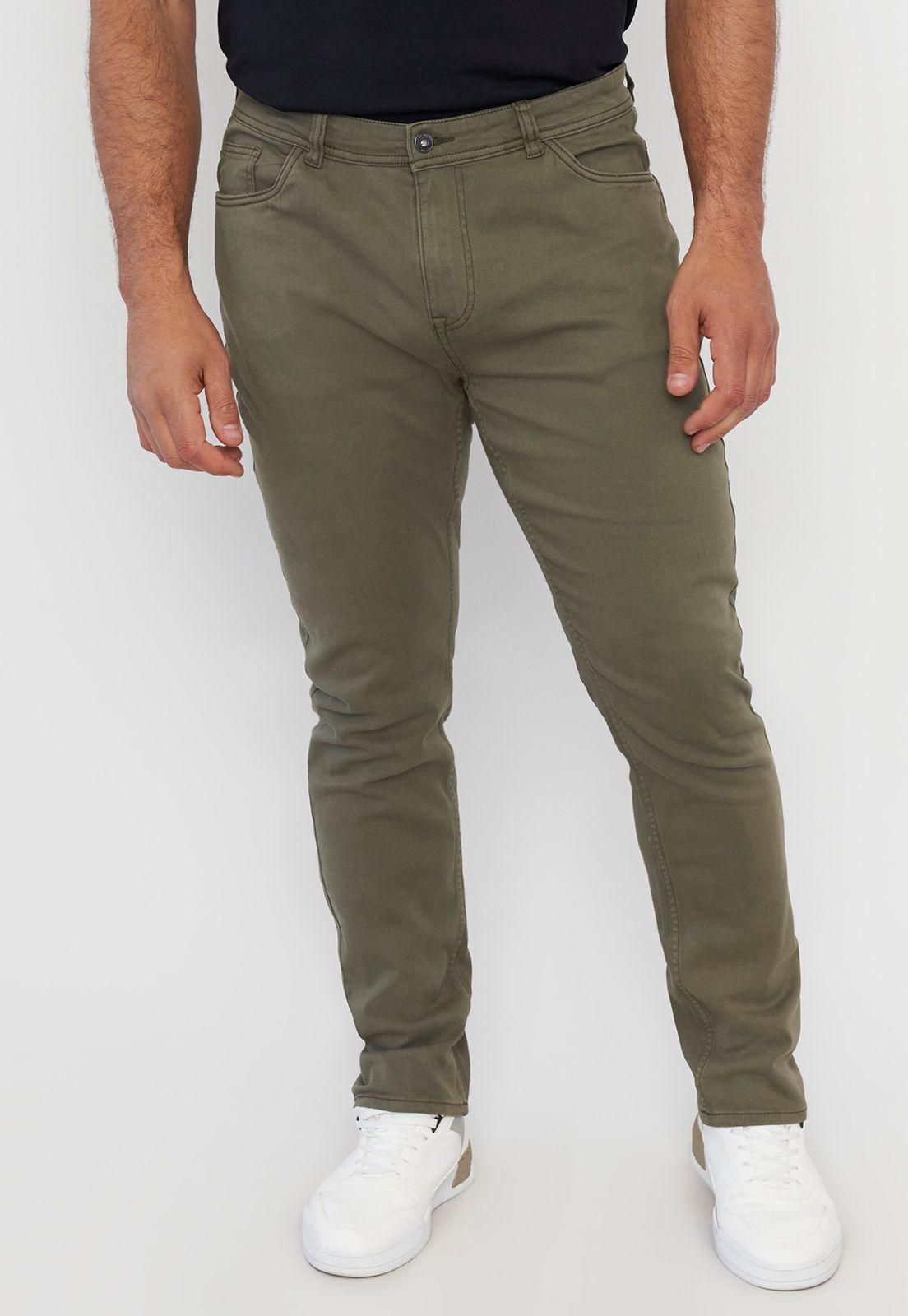 Pantalón Hombre Slim Fit Liso 5 Pocket Militar Corona-1