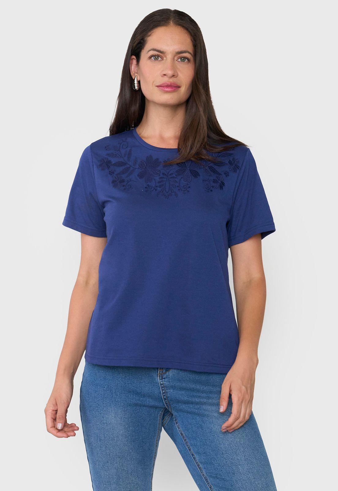 Polera Mujer Bordado Azul Corona-0