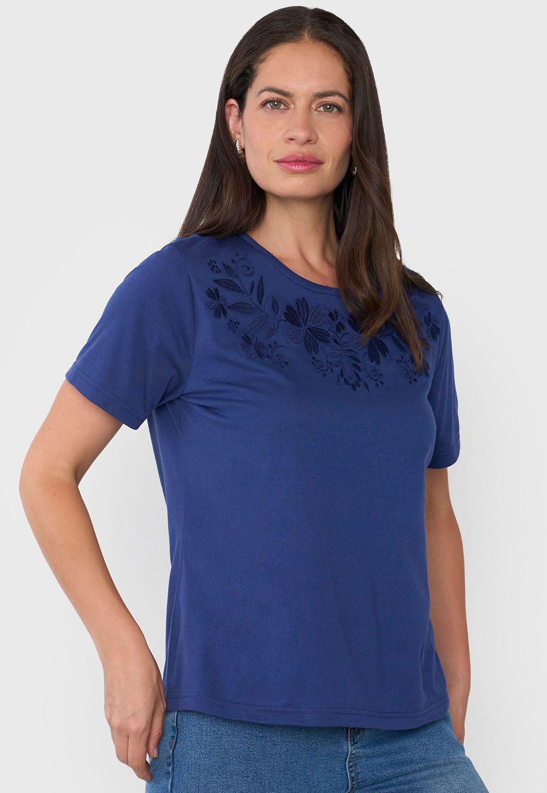 Polera Mujer Bordado Azul Corona-2