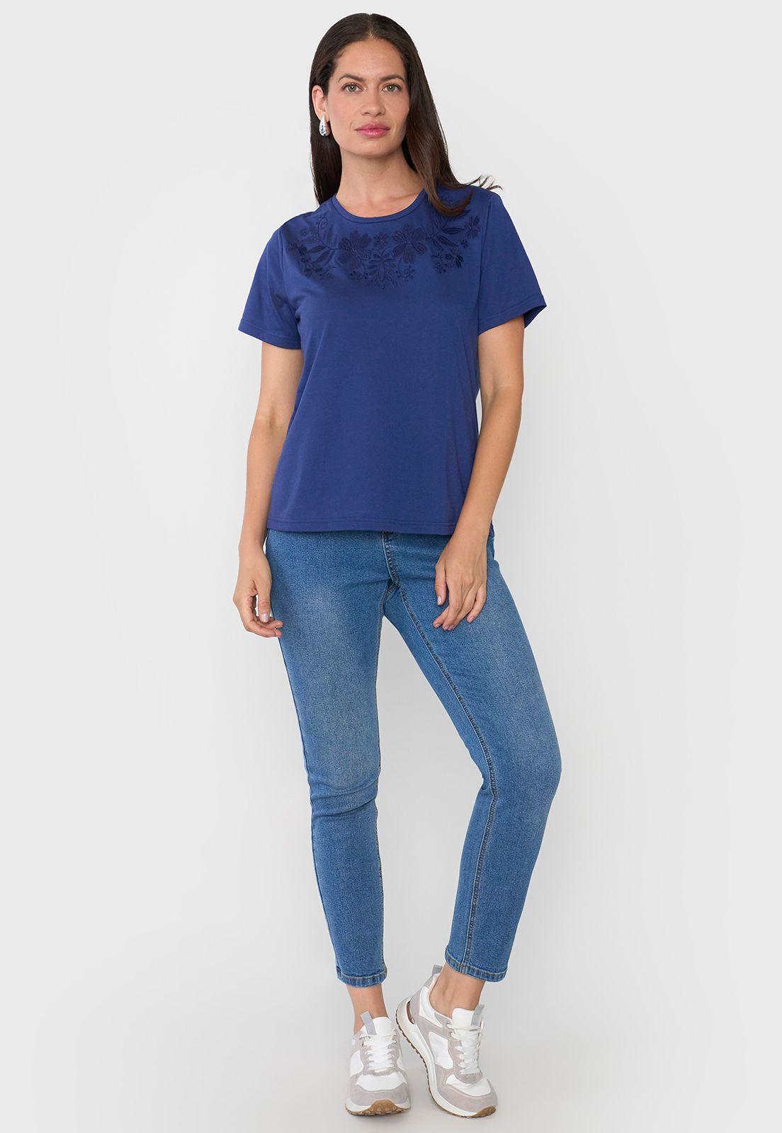 Polera Mujer Bordado Azul Corona-3