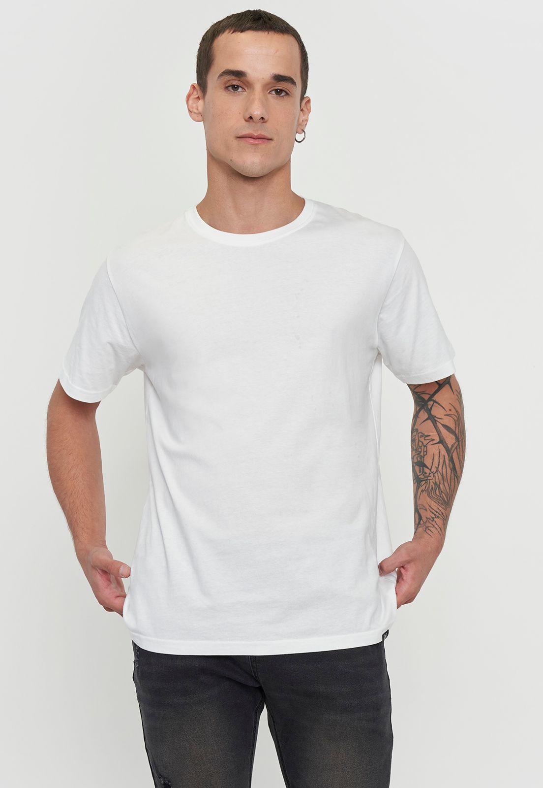 Polera Hombre Lisa Color Blanco R-Neck Corona-0