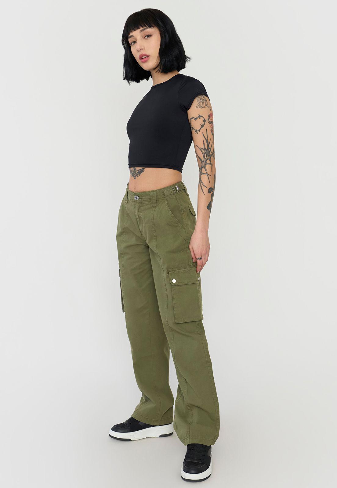 Pantalón Mujer Cargo Ajustable Verde Oliva Corona-3