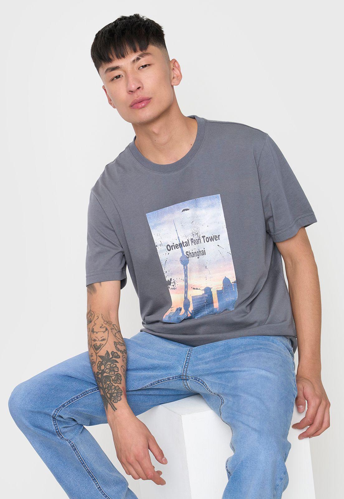 Polera Hombre Fun Photoprint Gris Corona-0