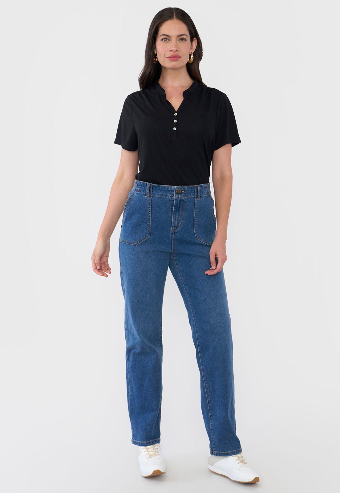 Jeans Mujer Straight Fit Básico Azul Medio Corona-0