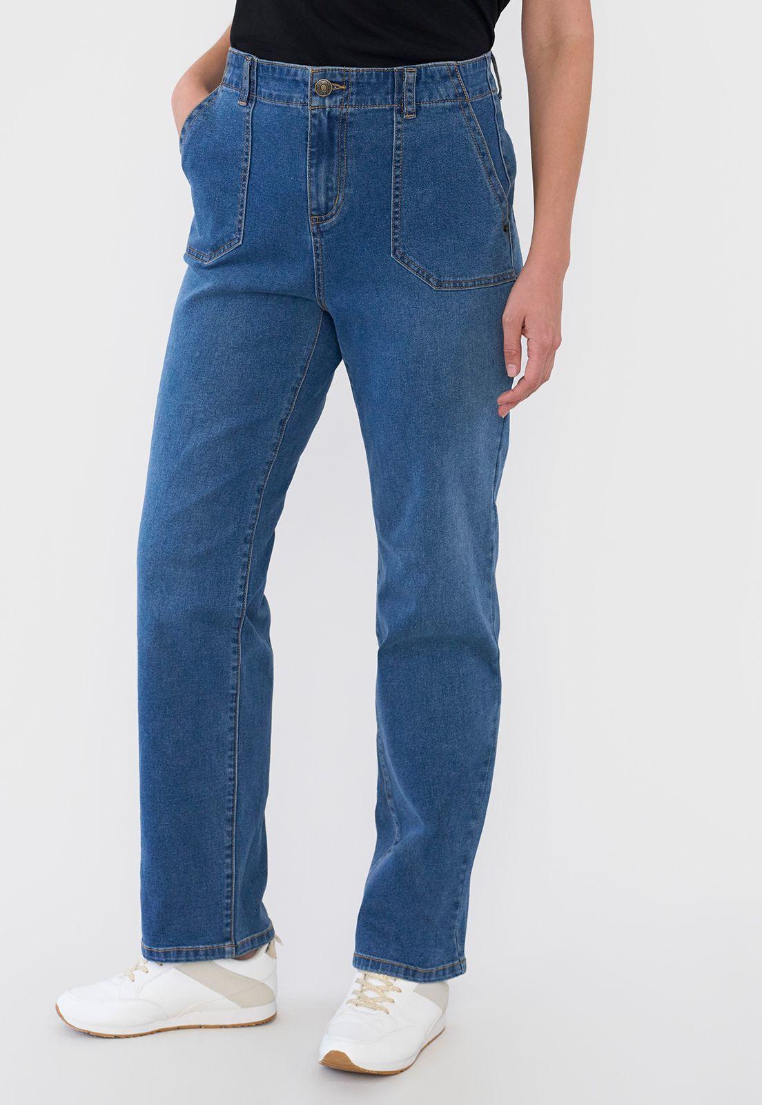 Jeans Mujer Straight Fit Básico Azul Medio Corona-1