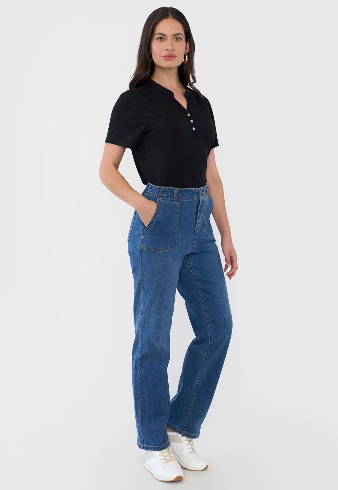 Jeans Mujer Straight Fit Básico Azul Medio Corona-3