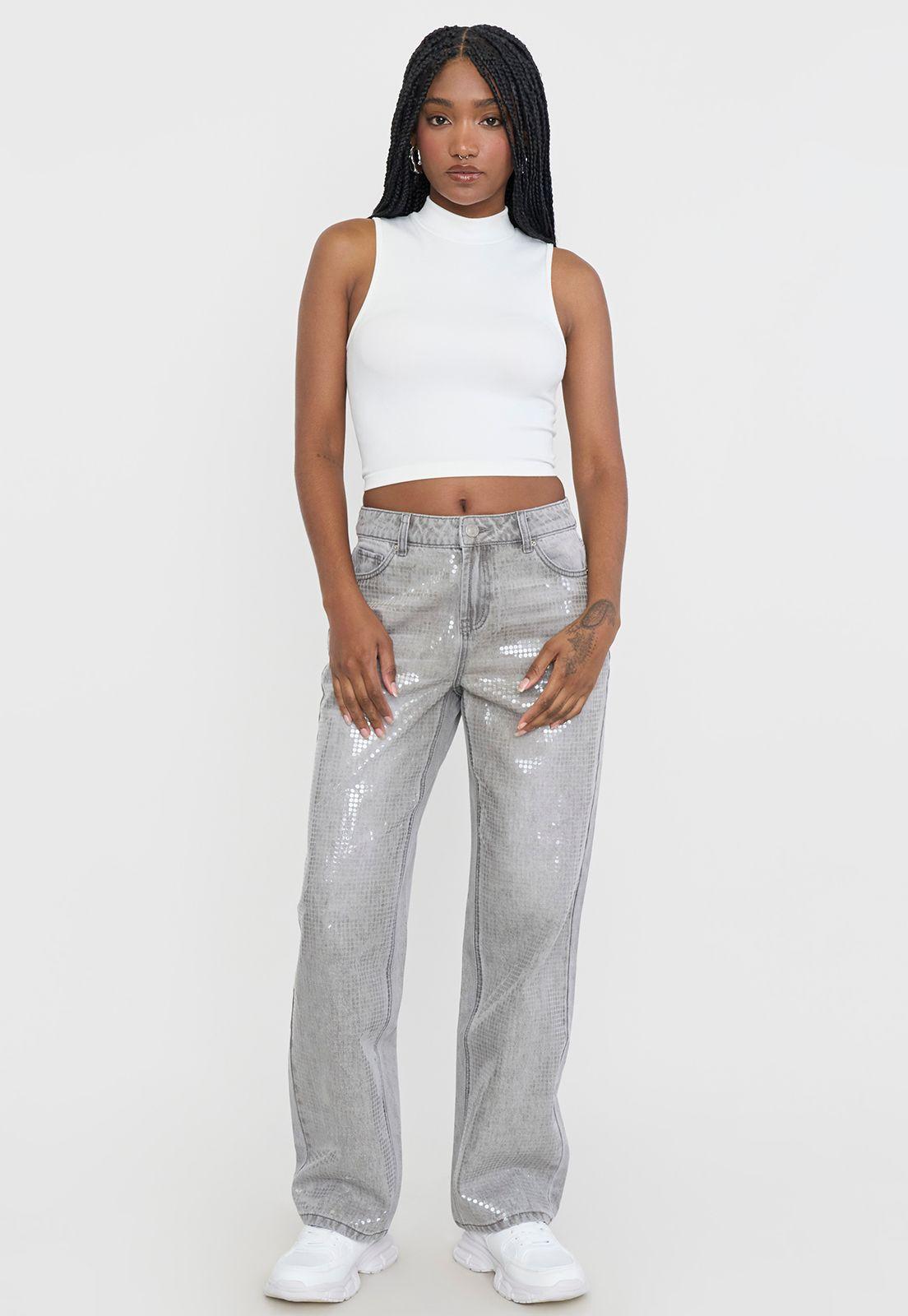 Jeans Mujer Brillos Gris Corona-3