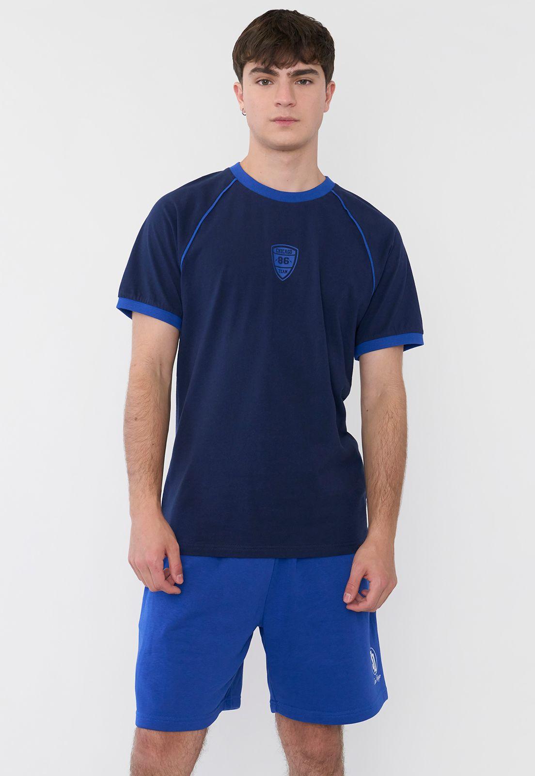 Polera Hombre Raglan College Azul Corona-0