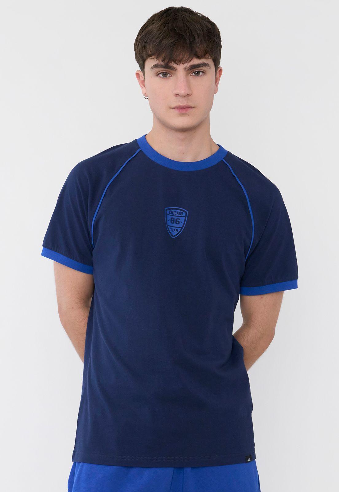 Polera Hombre Raglan College Azul Corona-2