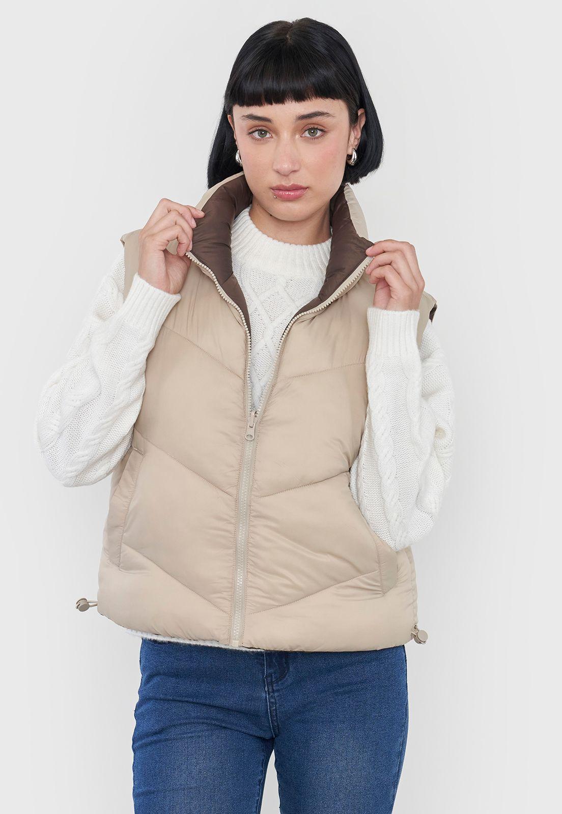 Parka Mujer Sin Mangas Reversible Café/Ecru Corona-0