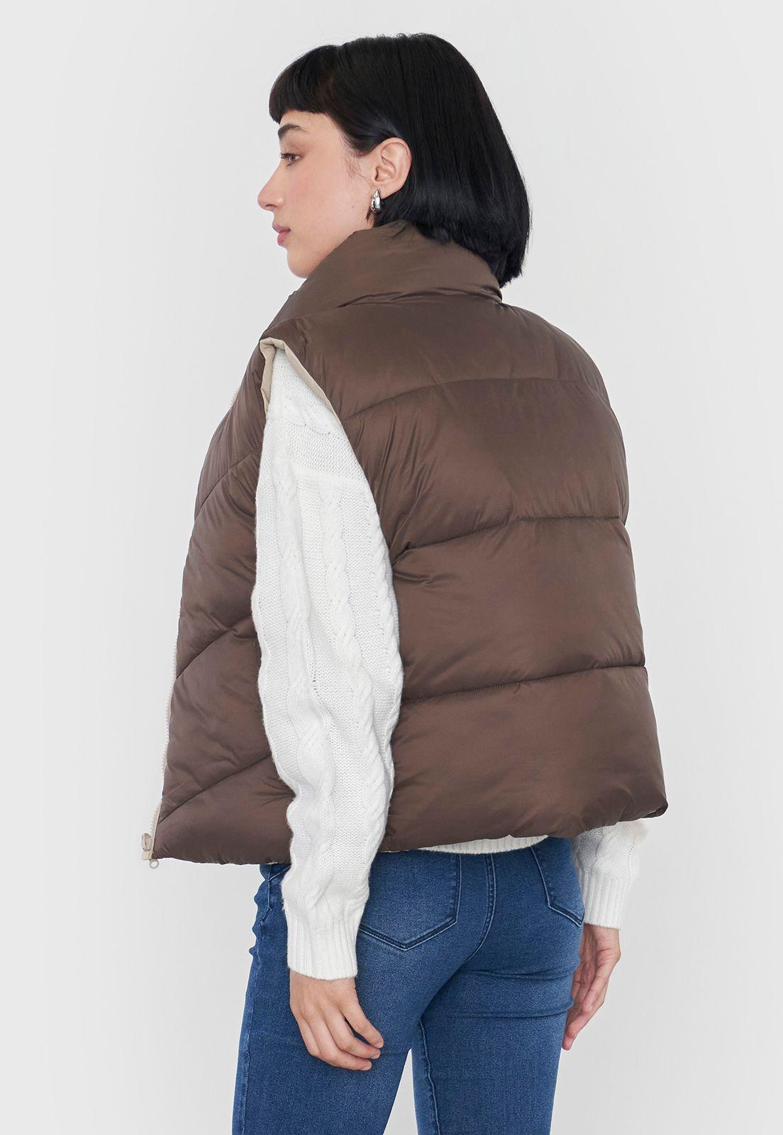 Parka Mujer Sin Mangas Reversible Café/Ecru Corona-1