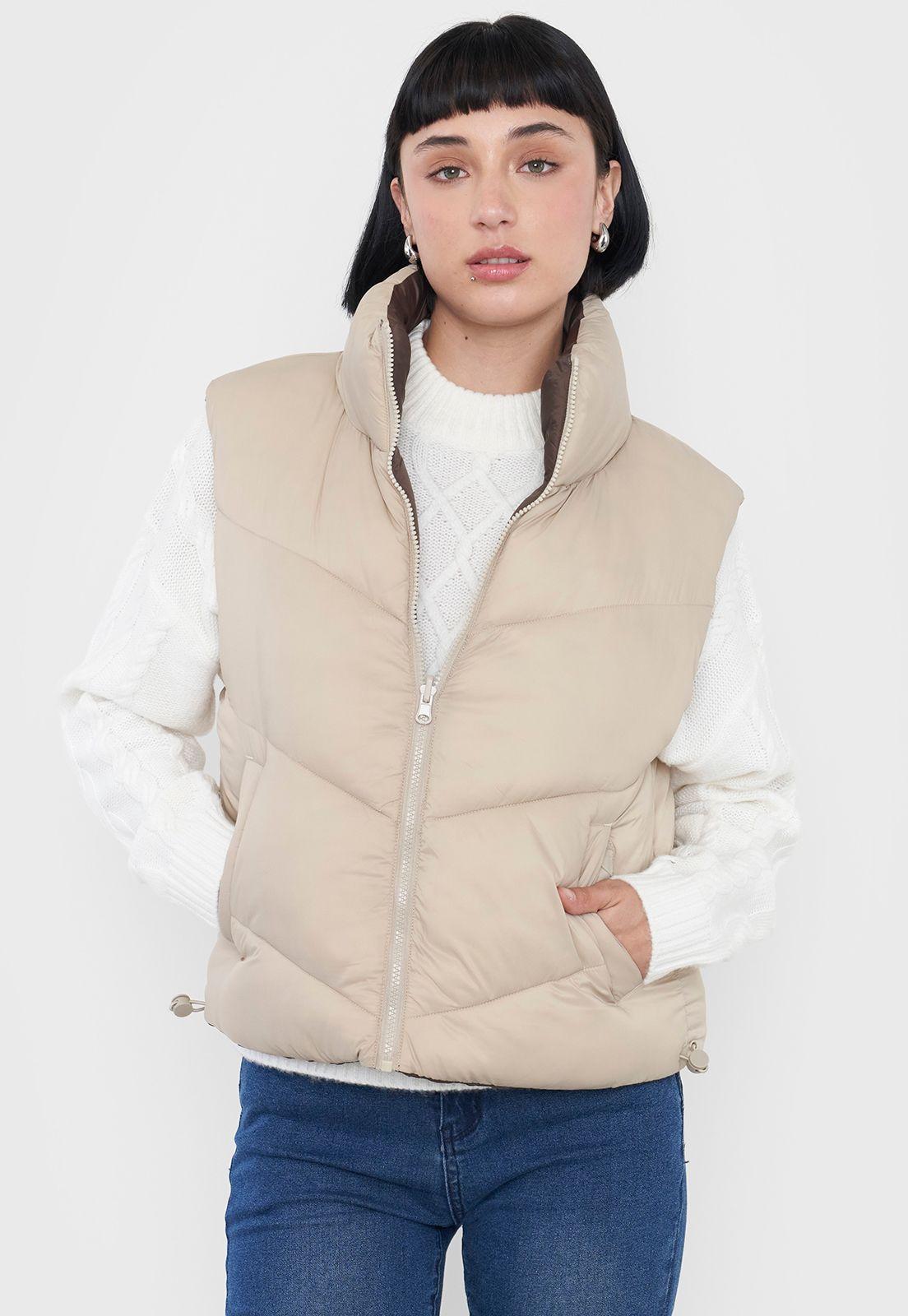 Parka Mujer Sin Mangas Reversible Café/Ecru Corona-2
