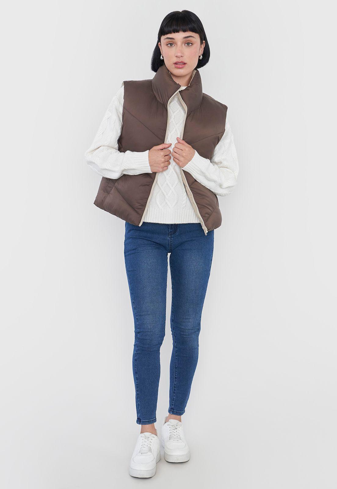 Parka Mujer Sin Mangas Reversible Café/Ecru Corona-3